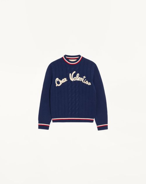 Valentino - Embroidered Wool Sweater - Blue/birch - Woman - Woman Sale