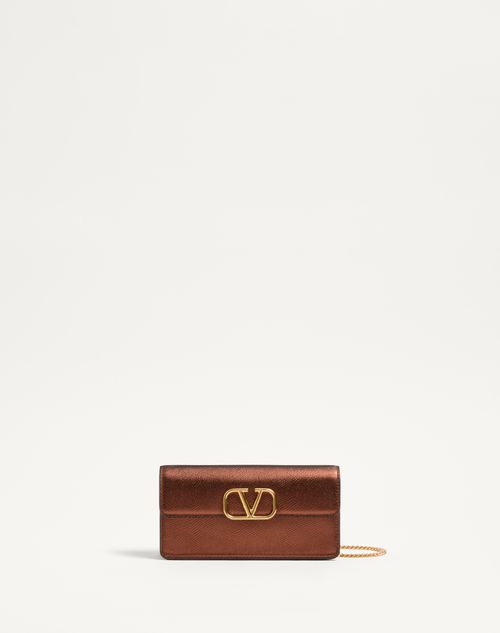 Valentino Garavani - Vlogo Signature Laminated Grainy Calfskin Wallet With Chain - Bronze - Woman - Wallets And Small Leather Goods