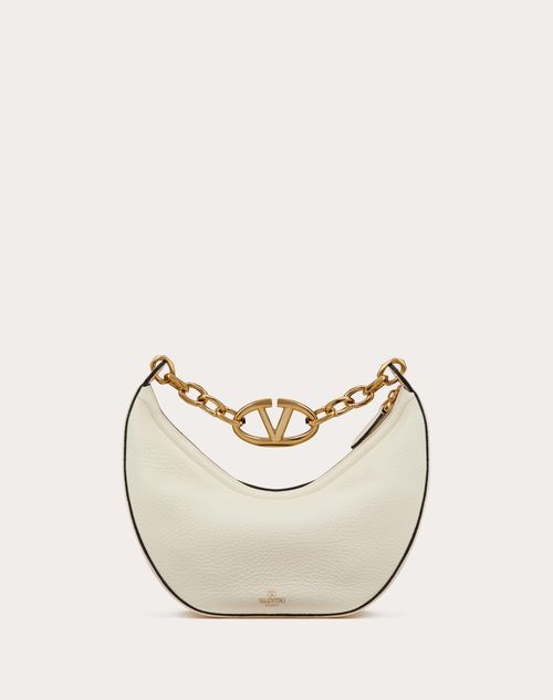 Small Vlogo Moon Hobo Bag In Leather With Chain for Woman in Ivory ...