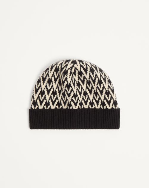 Valentino Garavani - Toute La V Signature Knitted Wool Beanie - Black/cream - Man - Soft Accessories - M Accessories