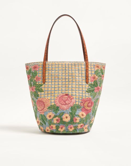 Valentino Garavani - Valentino Garavani Panier De Fleurs Medium Embroidered Raffia Shopping Bag - Multicolor - Woman - Woman Bags & Accessories Sale