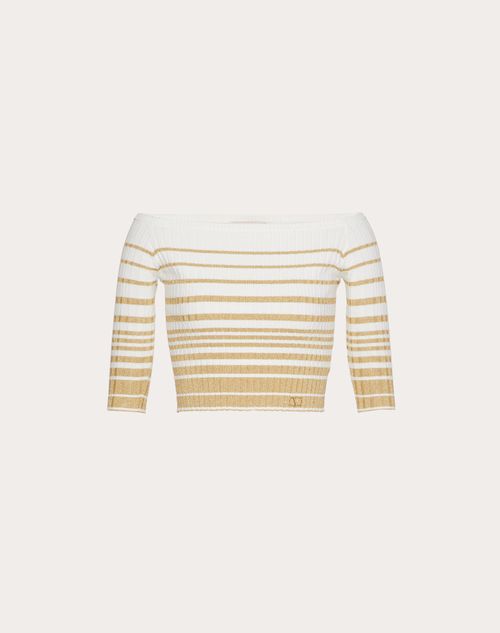 Valentino - Suéter De Algodón Y Lurex - Marfil/dorado - Mujer - Novedades