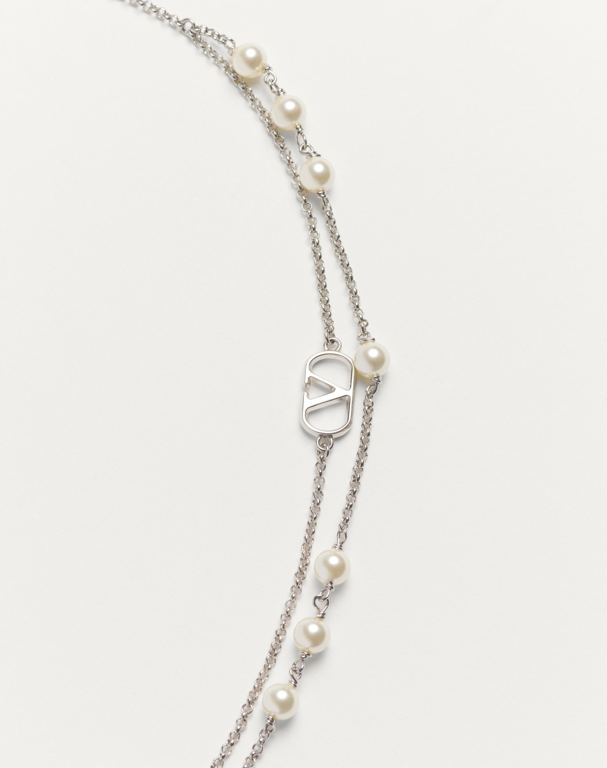 Valentino Garavani★VLogo ロングネックレス Vlogo Signature Long Necklace In Metal, Pearls And Knurled
