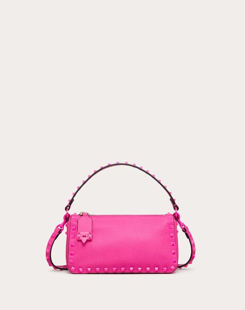 Valentino Garavani - Small Rockstud Grainy Calfskin Crossbody Bag - Pink Pp - Woman - Shoulder Bags