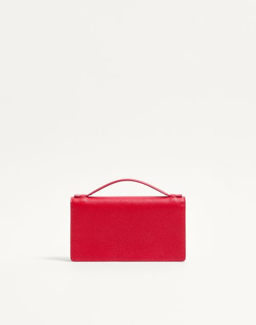 Valentino Garavani - Vlogo Signature Grainy Calfskin Wallet With Chain - Rouge Pur - Woman - Valentino Garavani Vlogo Signature Mini Bags New