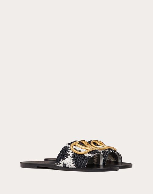 Valentino Garavani - Raffia Slide Sandal With Giraffa Re-edition Pattern - Black/white - Woman - Shoes