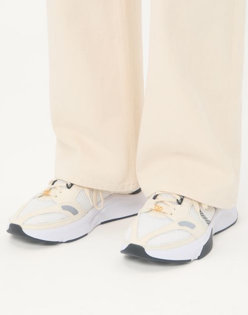 Valentino Garavani - Baskets Demivee En Tissu Ajouré Avec Empiècements En Daim - Blanc/gris - Homme - Baskets