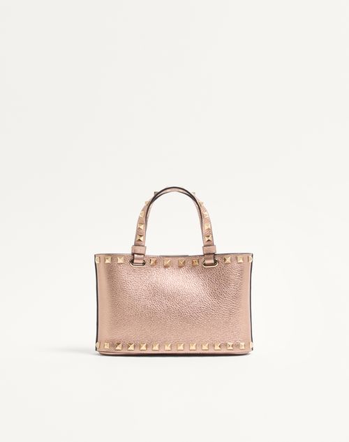 Valentino Garavani - Mini Sac Cabas Rockstud En Cuir De Veau Grainé Laminé - Rose Cannelle - Femme - Pochettes