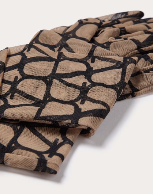 Valentino Garavani - Toile Iconographe Long Gloves In Tulle - Beige/black - Woman - Soft Accessories - Accessories