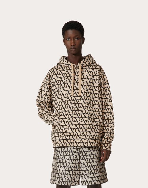 Cotton Hooded Sweatshirt With Toile Iconographe Print for Man in  Beige/black