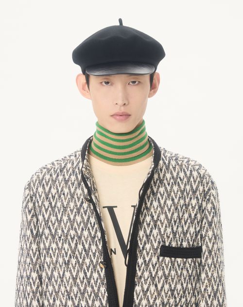 Valentino - Valentino Bouclé Wool Jacket With Toute La V Jacquard Pattern - Navy/beige - Man - Outerwear