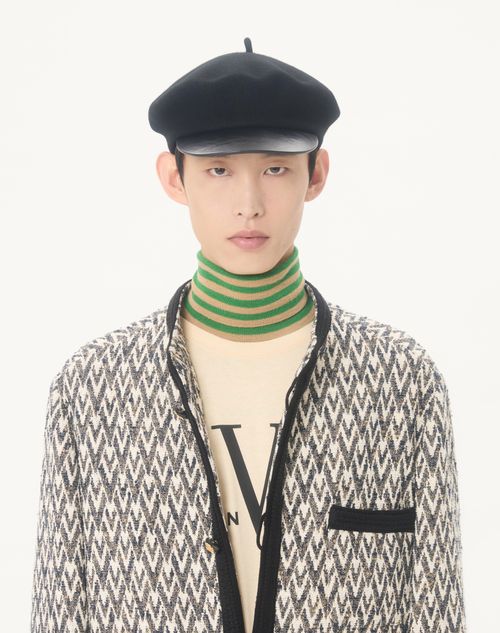 Valentino - Valentino Bouclé Wool Jacket With Toute La V Jacquard Pattern - Navy/beige - Man - Outerwear