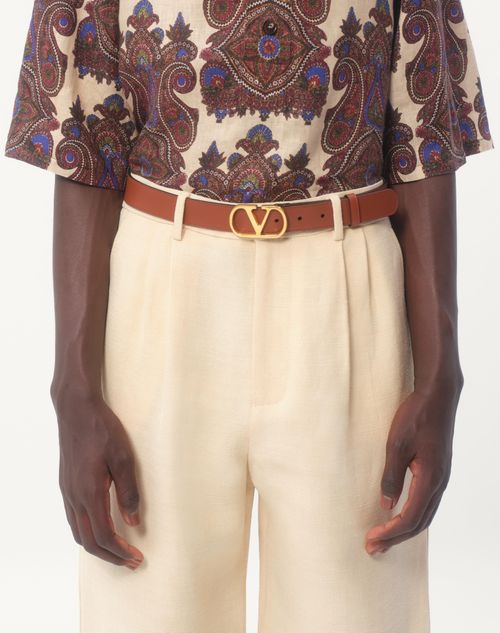 Valentino Garavani - Vlogo Signature Belt In Shiny Calfskin 30 Mm - Deep Caramel - Man - Man