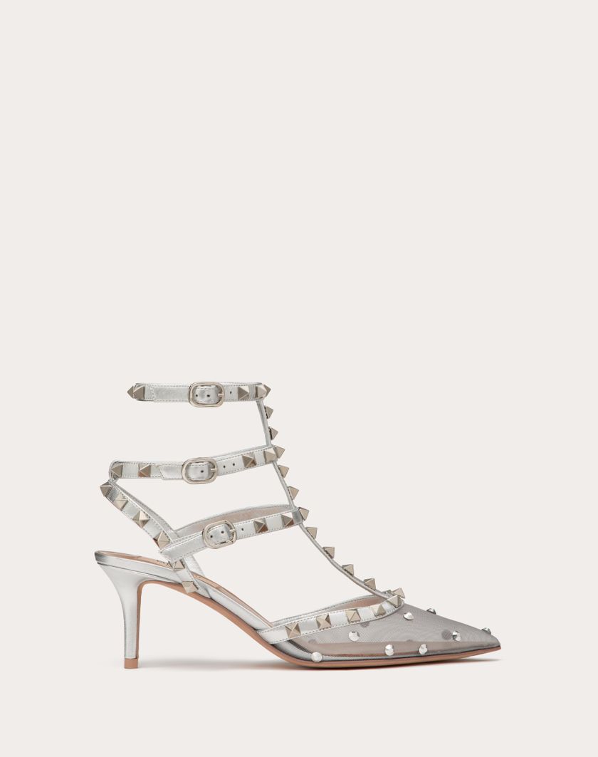 Valentino Handbags Décolleté Rockstud In Rete Con Cristalli E Cinturini 65mm per Donna in Pastel Grey/silver | Valentino IT