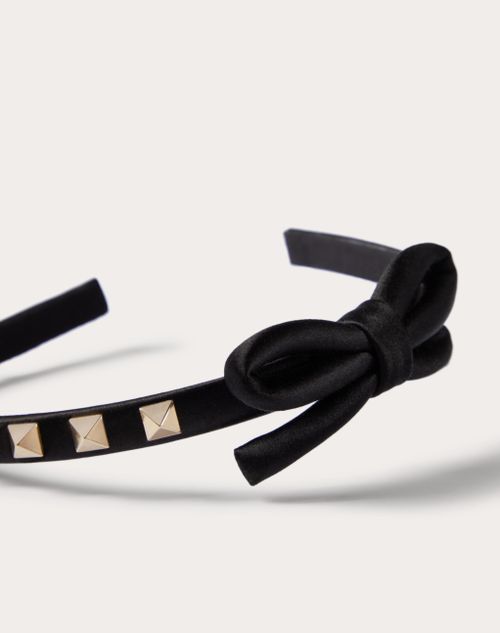 ヘアアクセサリー VALENTINO GARAVANI LEATHER HAIR BAND Rockstud Satin And Metal Headband for Woman in Black
