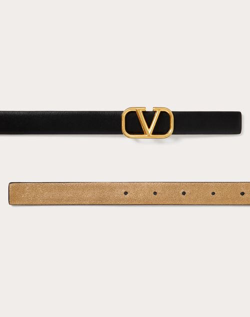 Valentino Garavani | Women 3cm V Logo Reversible Leather Belt Black/Brass 75