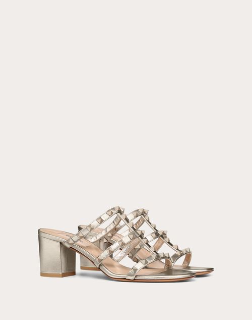 Valentino Garavani - Sandalias De Pala Rockstud De Piel De Becerro Metalizada Con Tacón De 60 Mm - Skin - Mujer - Sandalias