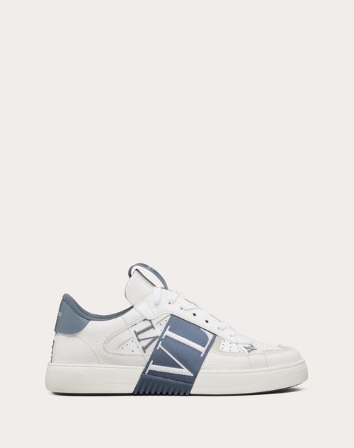 Low-top Calfskin And Fabric Sneaker With Bands for Man in White/blue | Valentino SA