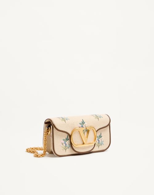 Valentino Garavani - Valentino Garavani Locò Small Linen Shoulder Bag With Embroidery - Natural/multicolour - Woman - Shoulder Bags