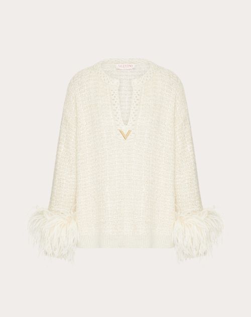 Valentino - Jumper In Lurex Mohair And Sequin Thread - Ivory - Woman - Knitwear
