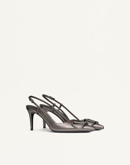 Valentino Garavani - Vlogo Signature Slingback Pump In Laminated Nappa Leather 80mm - Dark Grey - Woman - Woman Shoes Sale
