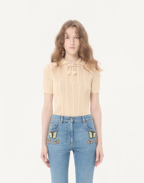Valentino - Embroidered Cotton Knit Polo - Ivory - Woman - Knitwear
