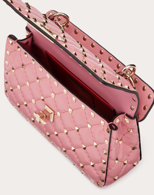 Small Nappa Rockstud Spike Bag for Woman in Candy Rose