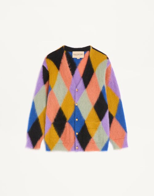 Valentino - Valentino Mohair Wool Cardigan With Rhombelle Pattern - Multicolor - Man - Knitwear