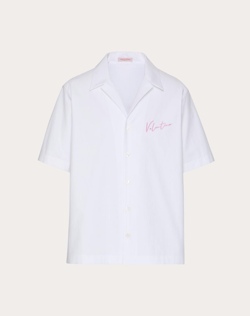 Valentino Handbags Camicia Da Bowling In Cotone Con Ricamo Valentino E Stampa Vlogo Signature per Uomo in Bianco | Valentino IT