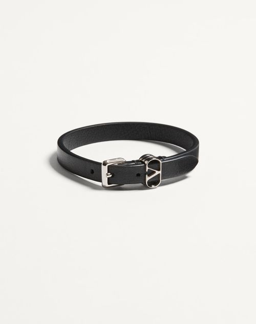 Valentino Garavani - Valentino Garavani Ovalette Calfskin Bracelet - Black - Man - Jewellery