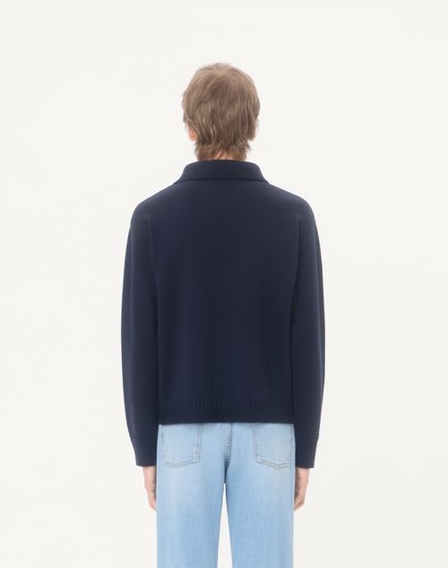 Valentino - Valentino Wool Sweater With Vlogo Signature Patch And Polo Collar - Navy - Man - Knitwear