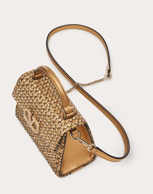 Valentino Vsling Mini Crystal Metallic Woven Top-Handle Bag