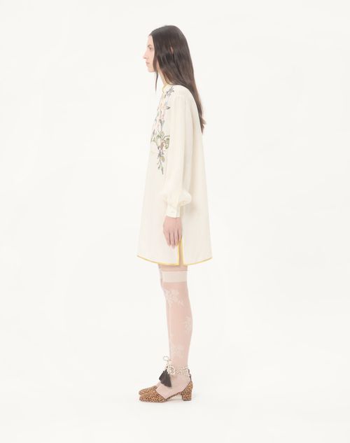 Valentino - Abito Corto In Lino Ricamato - Avorio - Donna - Abiti