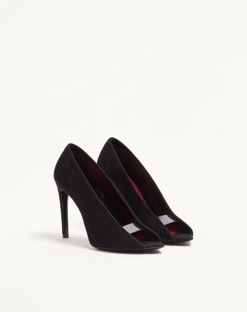 Valentino Garavani - Open Toe Révélé Suede Pumps 105mm - Black - Woman - Pumps