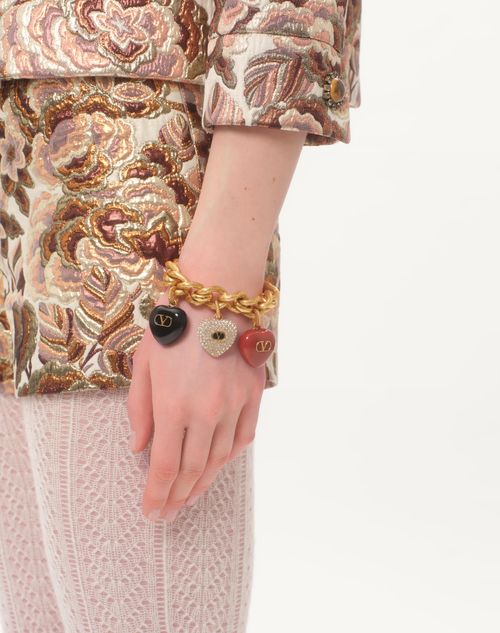 Valentino Garavani - Coeur Royal Bracelet In Metal, Enamel And Swarovski® Crystals - Antique Brass - Woman - Jewellery