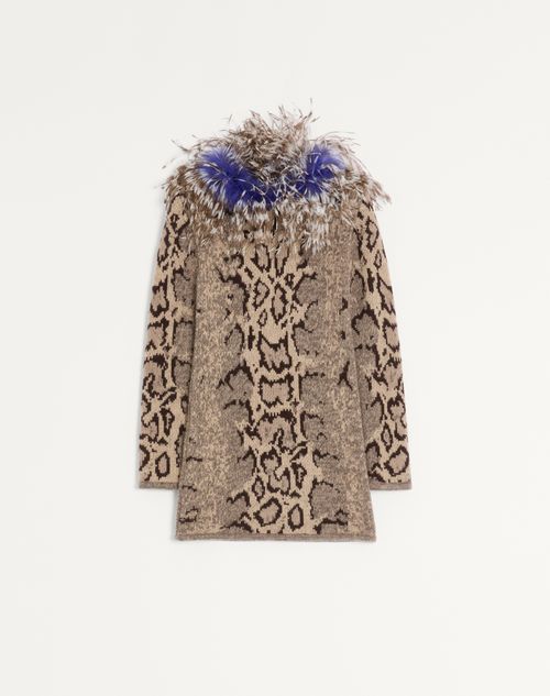 Valentino - Cashmere Dress With Animal Print And Feathers - Animal Print - Woman - Dresses