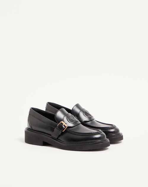 Valentino Garavani - Mocassino Vlogo Embossed In Vitello 40mm - Nero - Donna - Mocassini