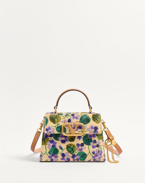 Valentino Garavani - Valentino Garavani Vsling Small Hand Bag In Embroidered Synthetic Raffia - Natural/multicolour/camel - Woman - Vsling - Bags