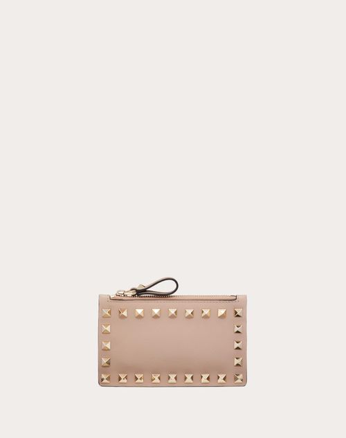 Valentino Garavani - Rockstud Calfskin Cardholder With Zipper - Poudre - Woman - Wallets And Small Leather Goods