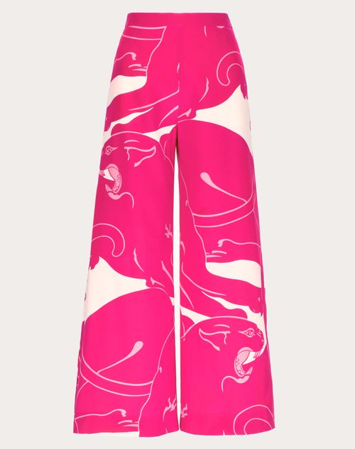 Valentino - Cady Panther Trousers - Pink Pp/white - Woman - Trousers And Shorts