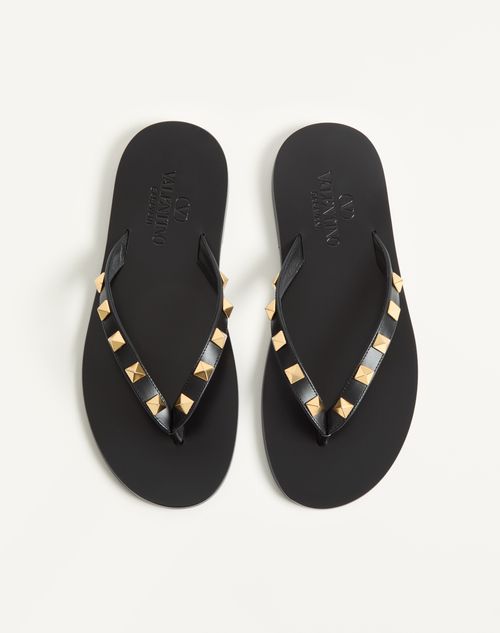 Valentino Garavani - Rockstud Calfskin Thong Sandal 05mm - Black - Woman - Sandals