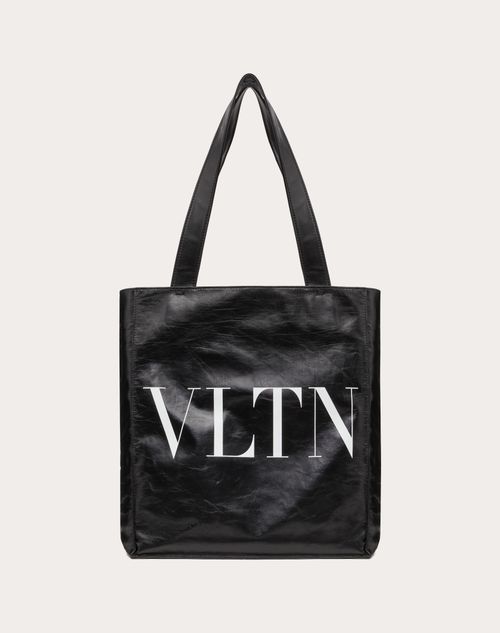 Valentino Garavani - Vltn Soft Calfskin Shopping Bag - Black/white - Man - Totes