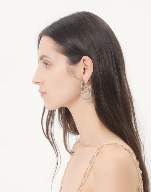Valentino Garavani - Vlogo Signature Earrings In Metal And Swarovski® Crystals. - Palladium/crystal - Woman - Accessories