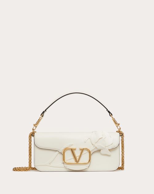 Valentino Garavani - Valentino Garavani Locò Shoulder Bag With Applique Flowers - Ivory - Woman - Shoulder Bags