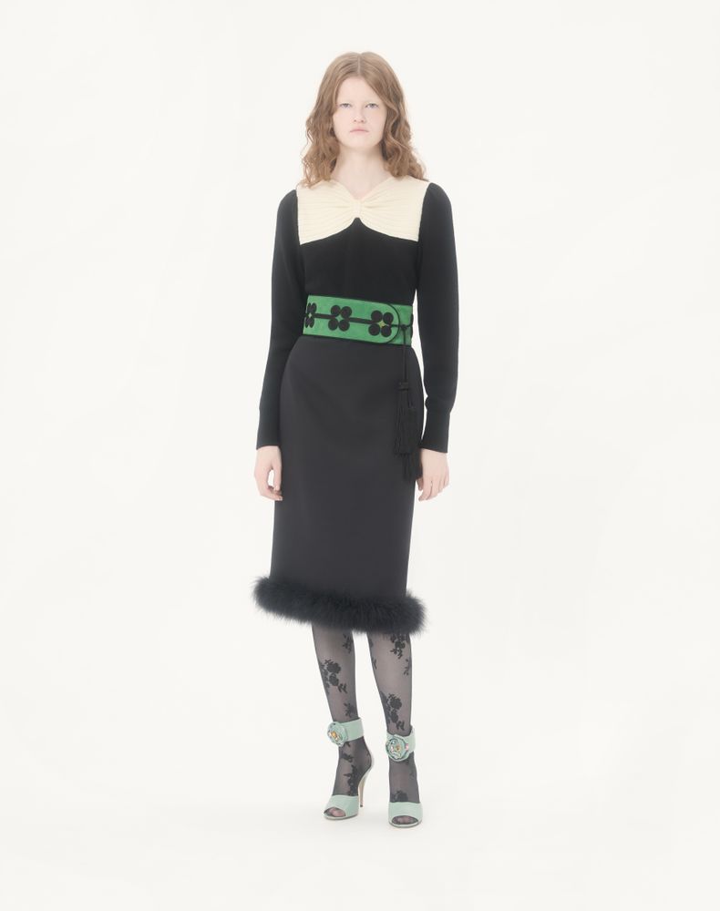 Valentino Crepe Couture Midi Skirt With Feathers Woman Black 44
