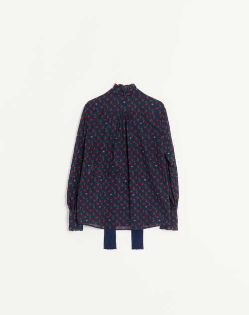 Valentino - Cherryfic Cotton Muslin Shirt - Navy/cherry Red - Woman - Shirts & Tops