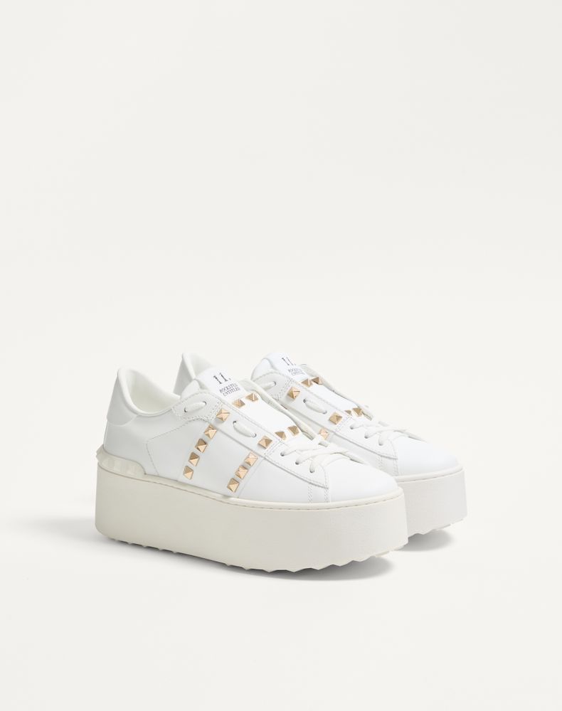 Valentino Garavani Flatform Rockstud Untitled Trainer In Calfskin Woman White 41.5