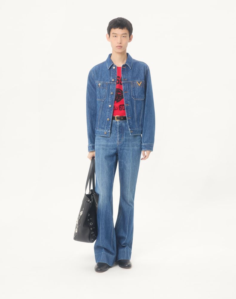 Valentino Denim Jacket With Vgold Man Blue 48