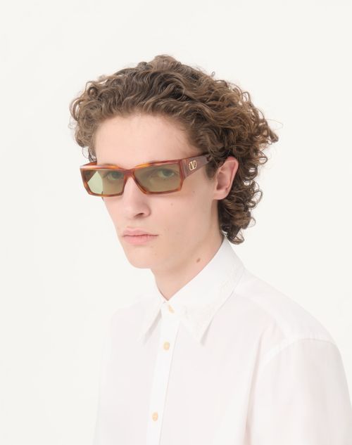 Valentino - Occhiale Rettangolare In Acetato - Havana/verde - Unisex - Occhiali