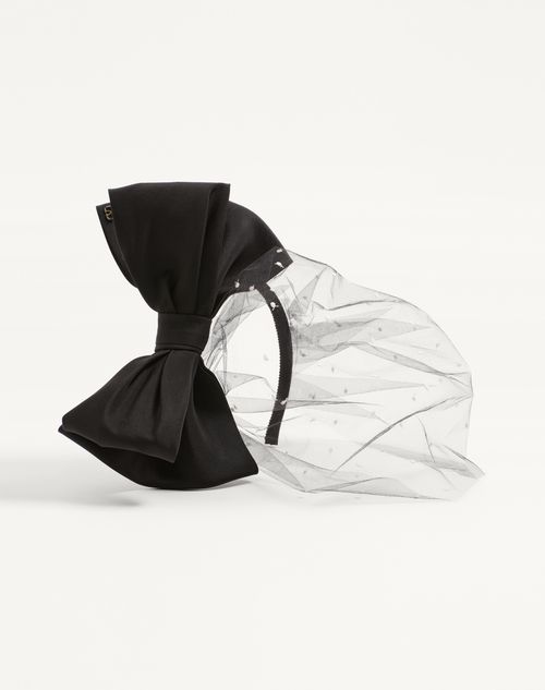 Valentino Garavani - Vロゴ シグネチャー シルク X ポワンデスプリチュール リボン & ベール ヘッドバンド - ブラック/アイボリー - ウィメンズ - ジュエリー
